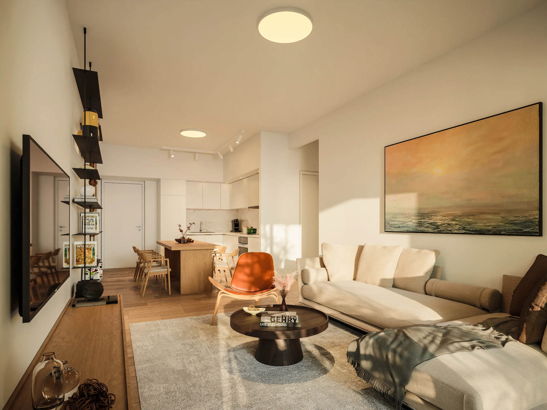 NEON open-plan living and kitchen interior